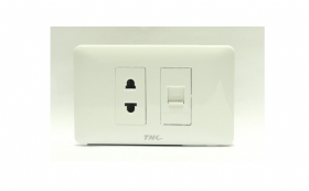 Bộ sản phẩm 1 ổ cắm 2 chấu và 1 ổ cắm mạng V12 màu trắng